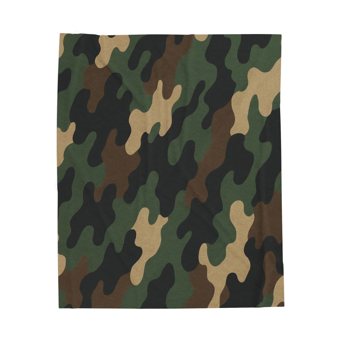 Camouflage velveteen plush blanket with all-over camo print, perfect for camping, hunting, or cozy home use, by Printify.