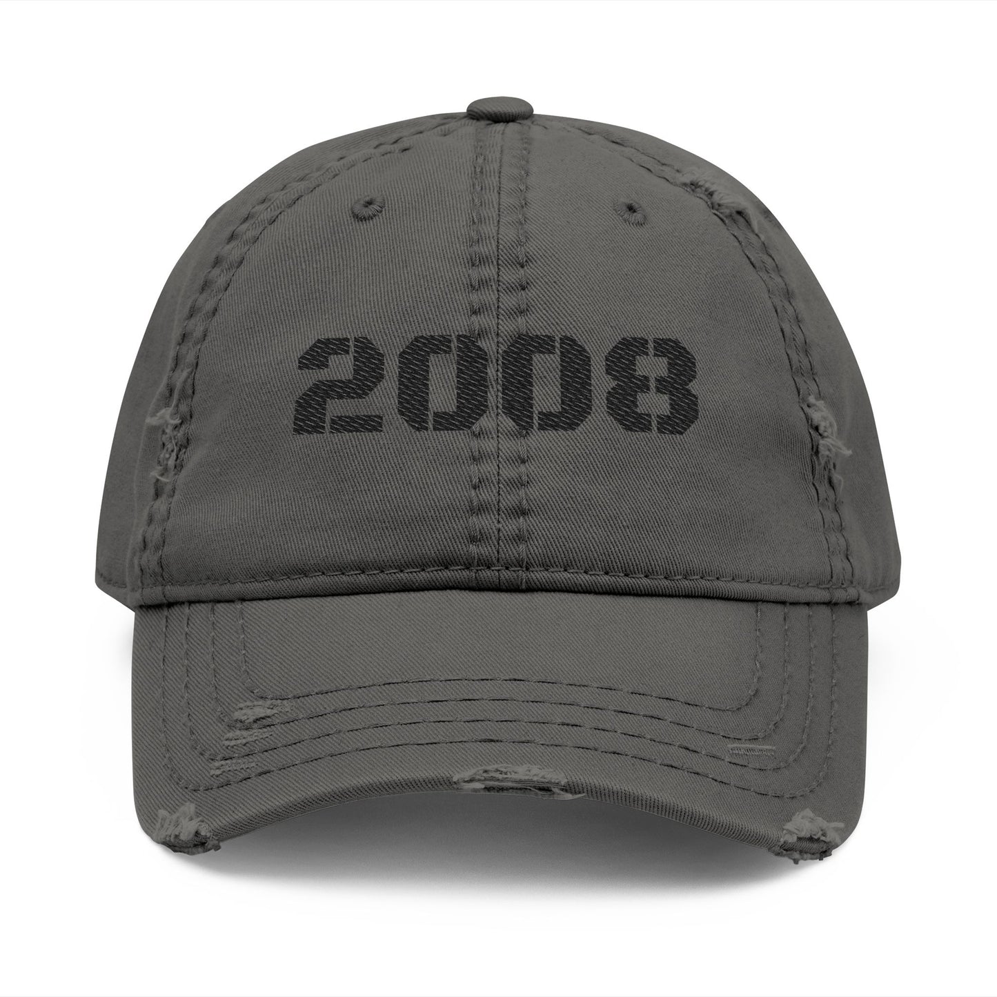 Vintage distressed black dad hat with embroidered design, casual baseball cap by Printify.