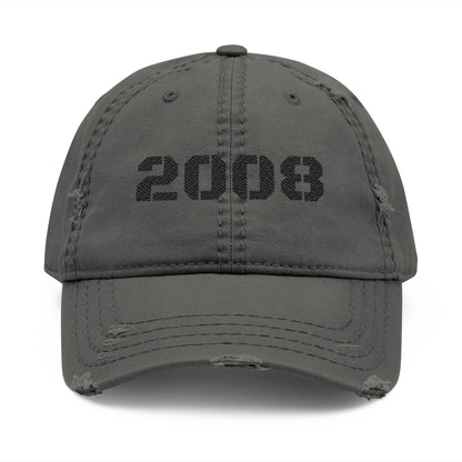 Vintage distressed black dad hat with embroidered design, casual baseball cap by Printify.