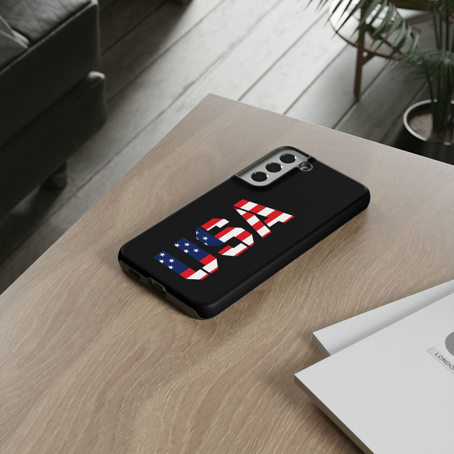 USA patriotic phone case with American flag design, durable tough case for smartphones, by Printify