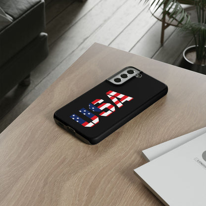 USA patriotic phone case with American flag design, durable tough case for smartphones, by Printify