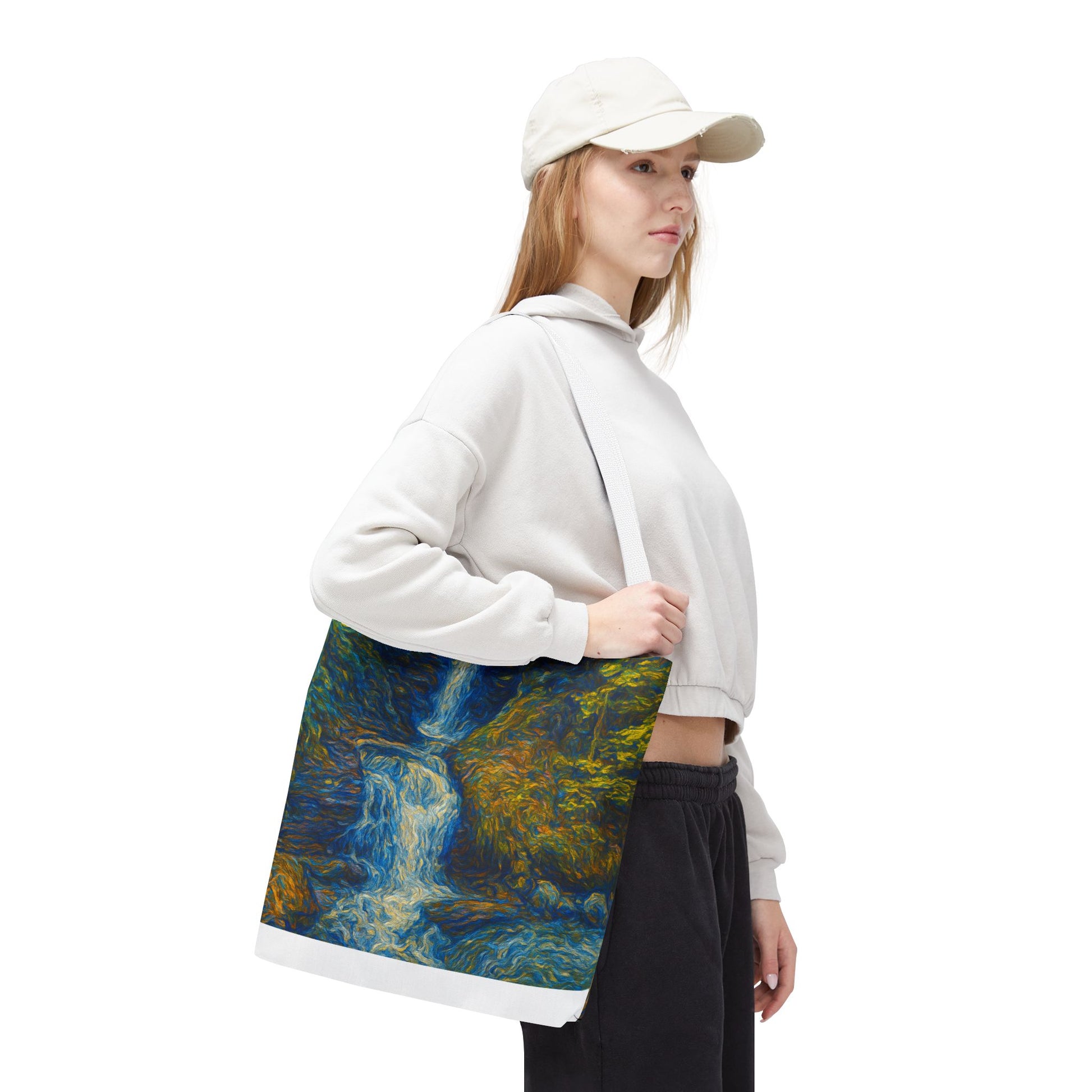 Nature-Inspired Tote Bag, Artistic Eco-Friendly Shopper, Waterfall Design, Reusable Market Bag, Gift for Nature Lovers - TRV