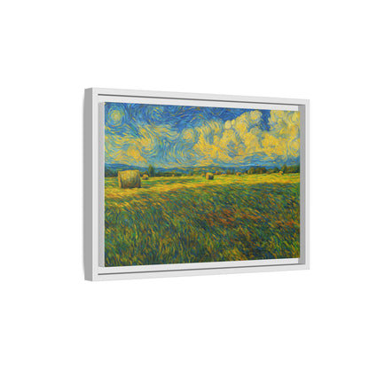 Framed landscape matte canvas print with vibrant multi-color scenery, showcasing a colorful, artistic wall decoration by Printify.