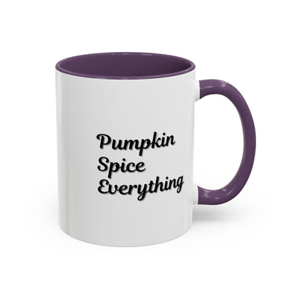 Pumpkin Spice Everything Accent Coffee Mug by Printify, fall-themed 11oz ceramic coffee cup with autumn pumpkin design.