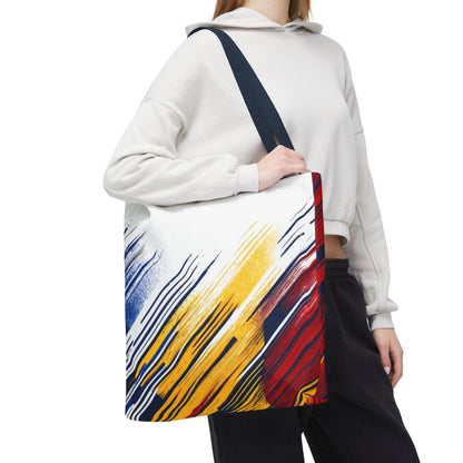 Abstract Brushstroke Tote Bag - Bold Red, Yellow & Blue All-Over Print