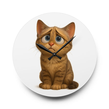 Sad Cartoon Kitten Acrylic Wall Clock – Cute Nursery Cat Decor