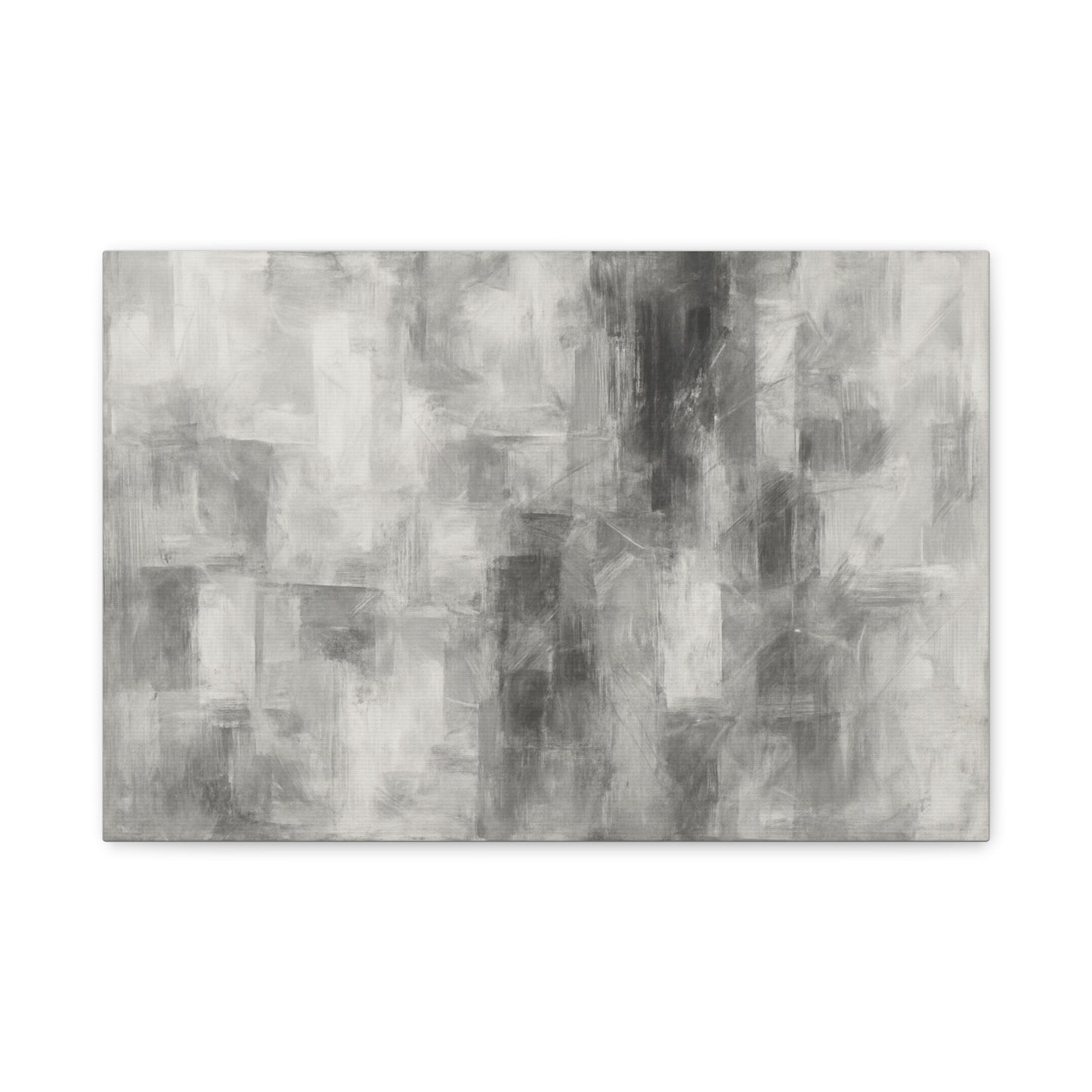 Abstract grey brushstroke canvas wall art on neutral modern matte stretched canvas by Printify, showcasing contemporary wall decor.