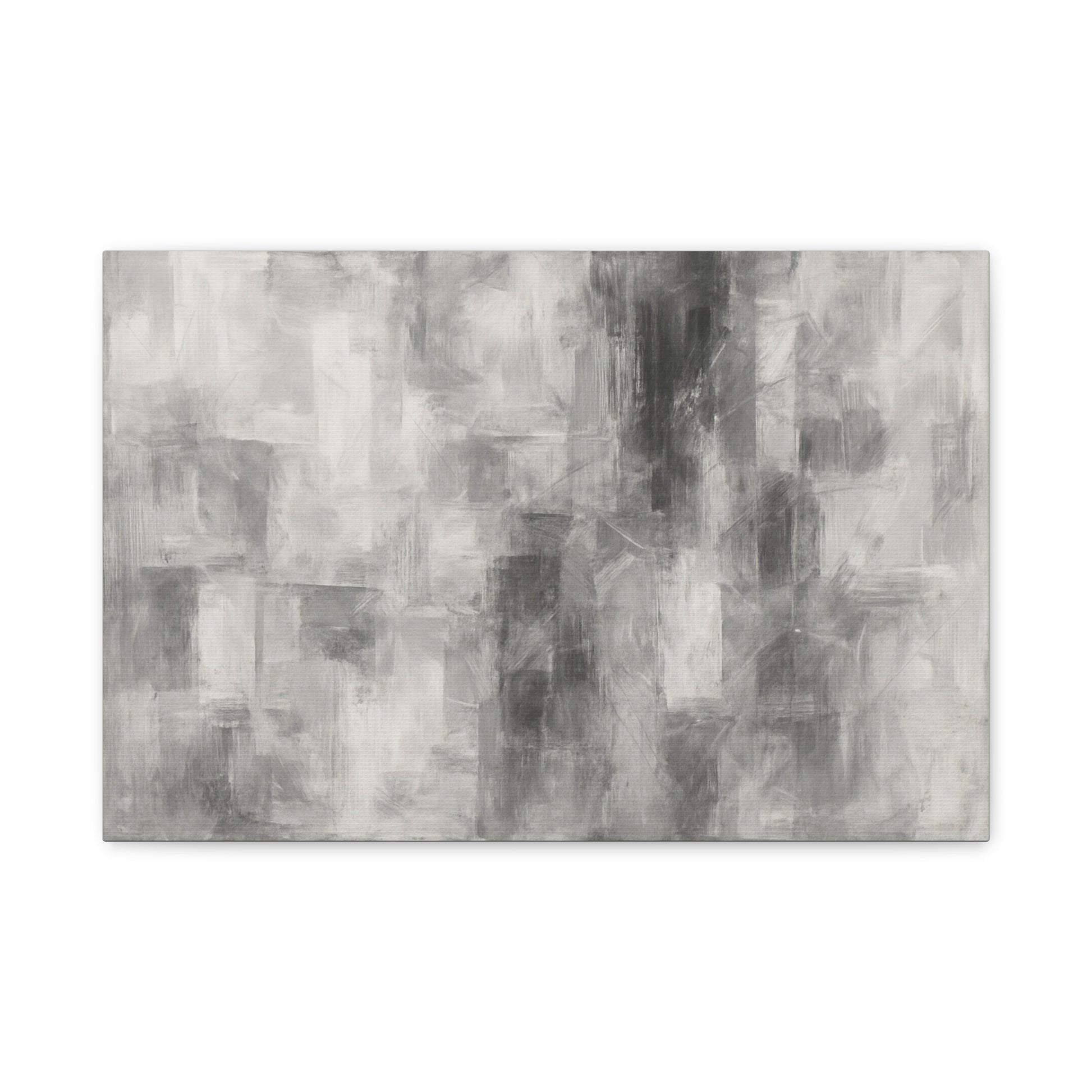 Abstract grey brushstroke canvas wall art on neutral modern matte stretched canvas by Printify, showcasing contemporary wall decor.