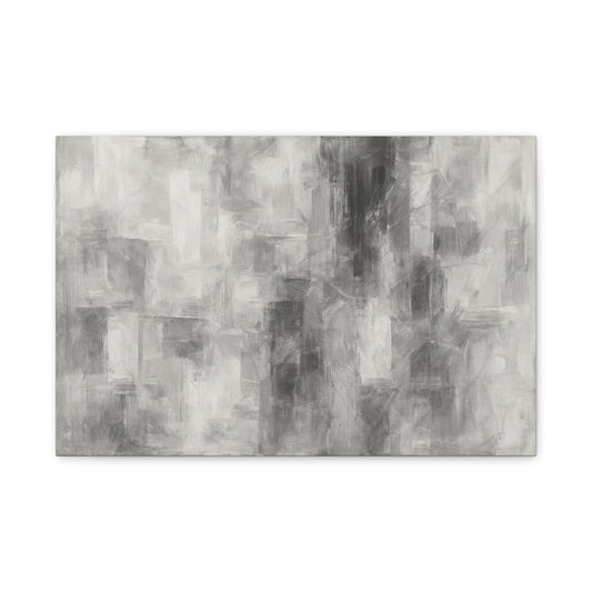 Abstract grey brushstroke canvas wall art on neutral modern matte stretched canvas by Printify, showcasing contemporary wall decor.