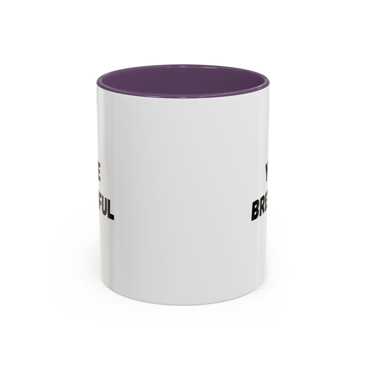You’re Brew-tiful Coffee Mug – Cute Coffee Pun Accent Mug (11/15oz) — white ceramic accent mug with glossy finish and bold black “YOU’RE BREW-TIFUL” print, detail view