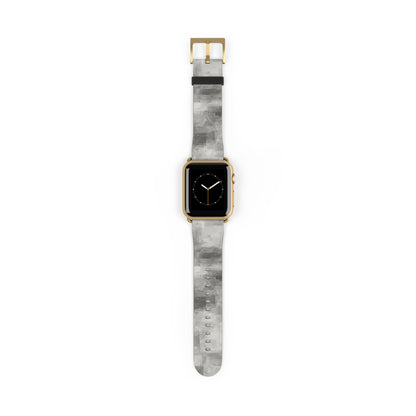 Gray watercolor camouflage Apple Watch strap with neutral abstract design, accessory by Printify for stylish smartwatch customization.