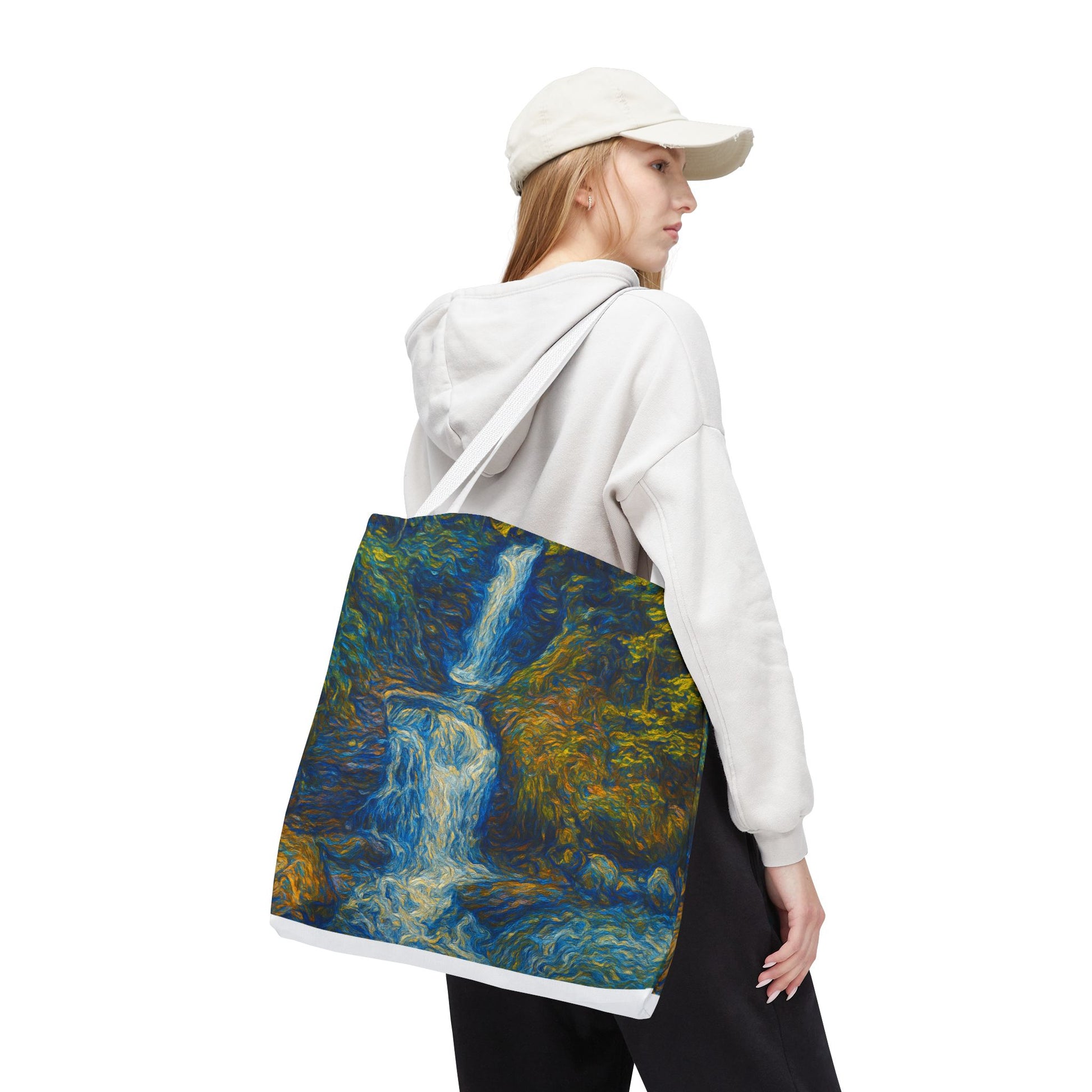 Nature-Inspired Tote Bag, Artistic Eco-Friendly Shopper, Waterfall Design, Reusable Market Bag, Gift for Nature Lovers - TRV