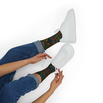 Victorian floral tile sublimation crew socks with all-over patterned print by Printify, showcasing detailed vintage floral design.