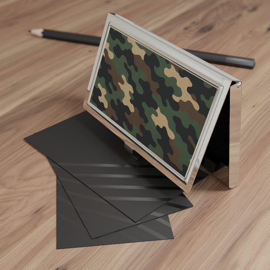 Military camouflage metal business card holder by Printify, compact accessory with camouflage design for storing business cards.