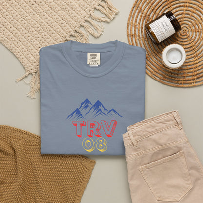 Unisex garment-dyed T-shirt with TRV08 logo from Printify, featuring a casual fit and soft fabric in a natural color.