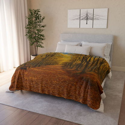Printify Autumn Fleece Sherpa Blanket in cozy fall design, soft throw blanket ideal for chilly days and gift-giving.