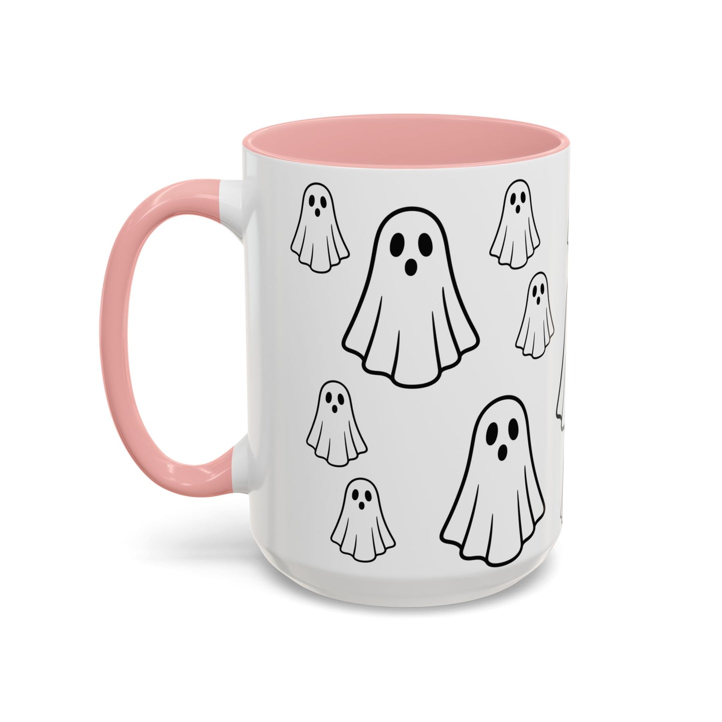 Printify ghost pattern accent coffee mug with Halloween-themed ceramic design, available in 11oz and 15oz sizes.