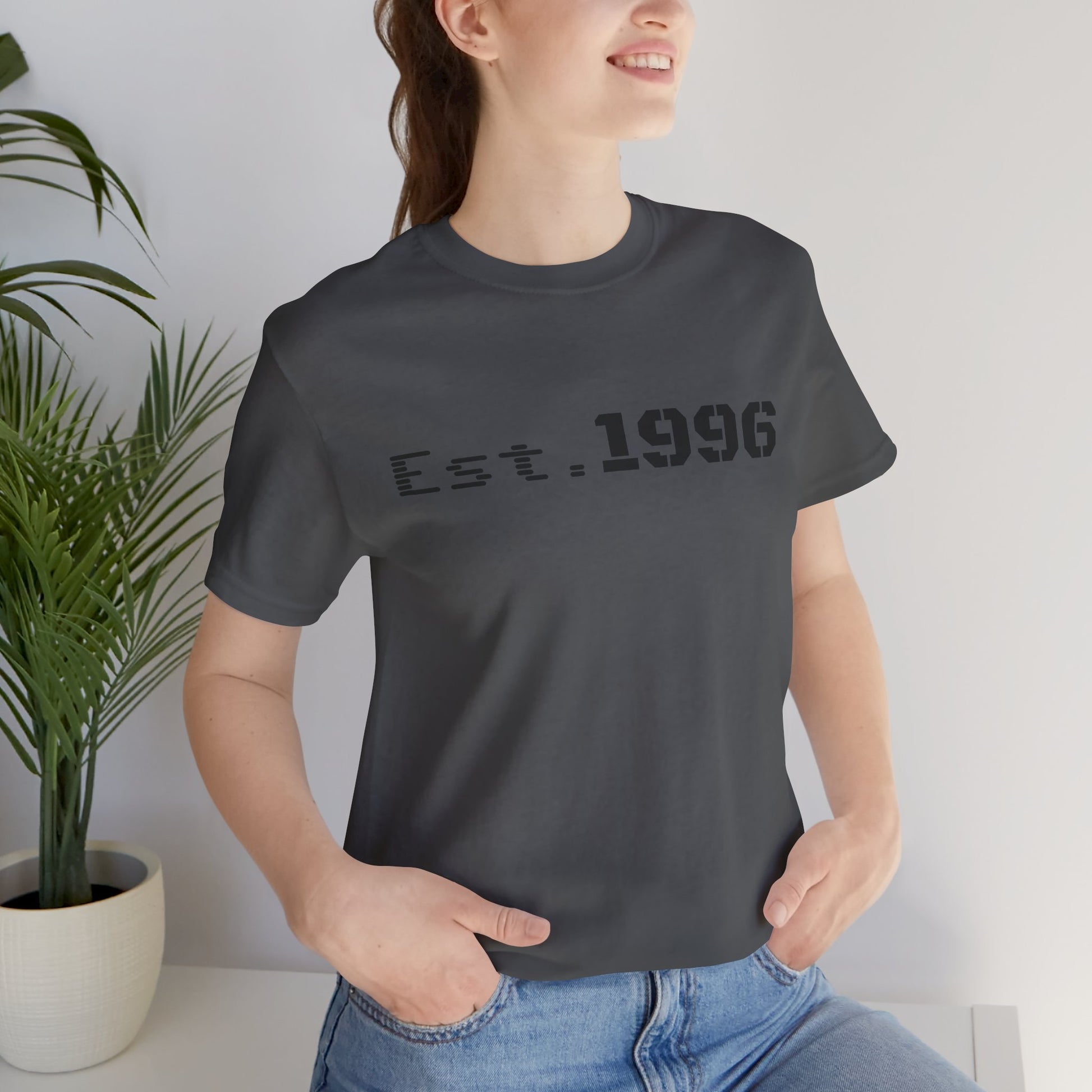 Vintage Est. 1996 T-shirt by Printify featuring a classic design, perfect as a birthday gift for someone born in 1996.