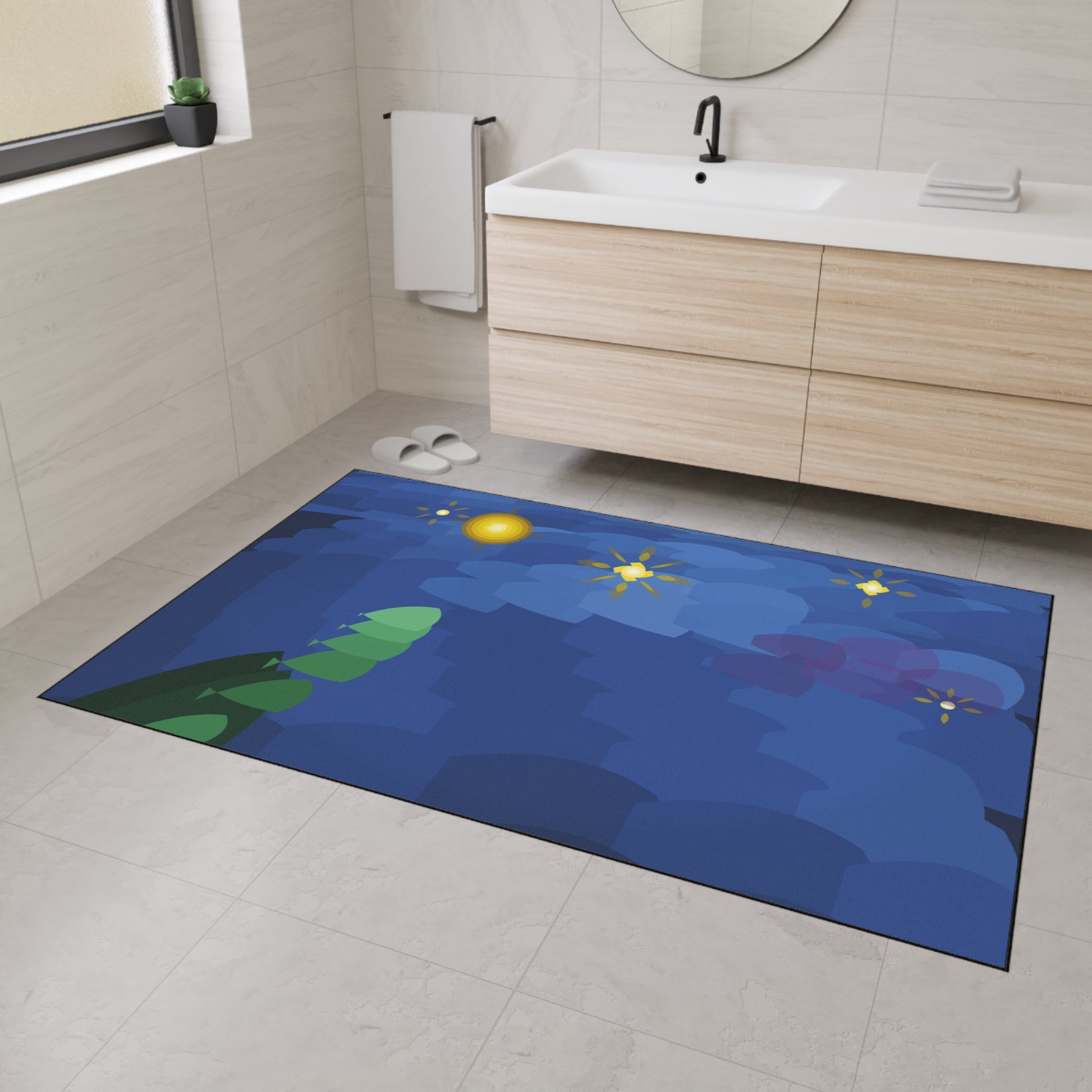 Starry Night impasto swirl Floor Mat | Van Gogh style abstract blue vortex - TRV