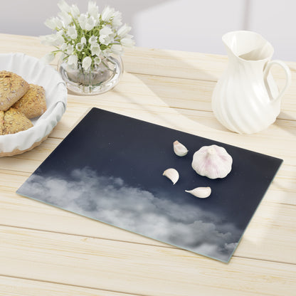 Cloudscape Glass Cutting Board — Moody Mist Kitchen Decor