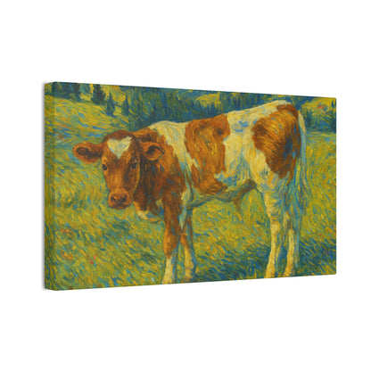 Artistic Cow Canvas Wall Art, Charming Farmhouse Decor, Animal Lover Gift, Rustic Home Accent, Calf Painting, Country Aesthetic