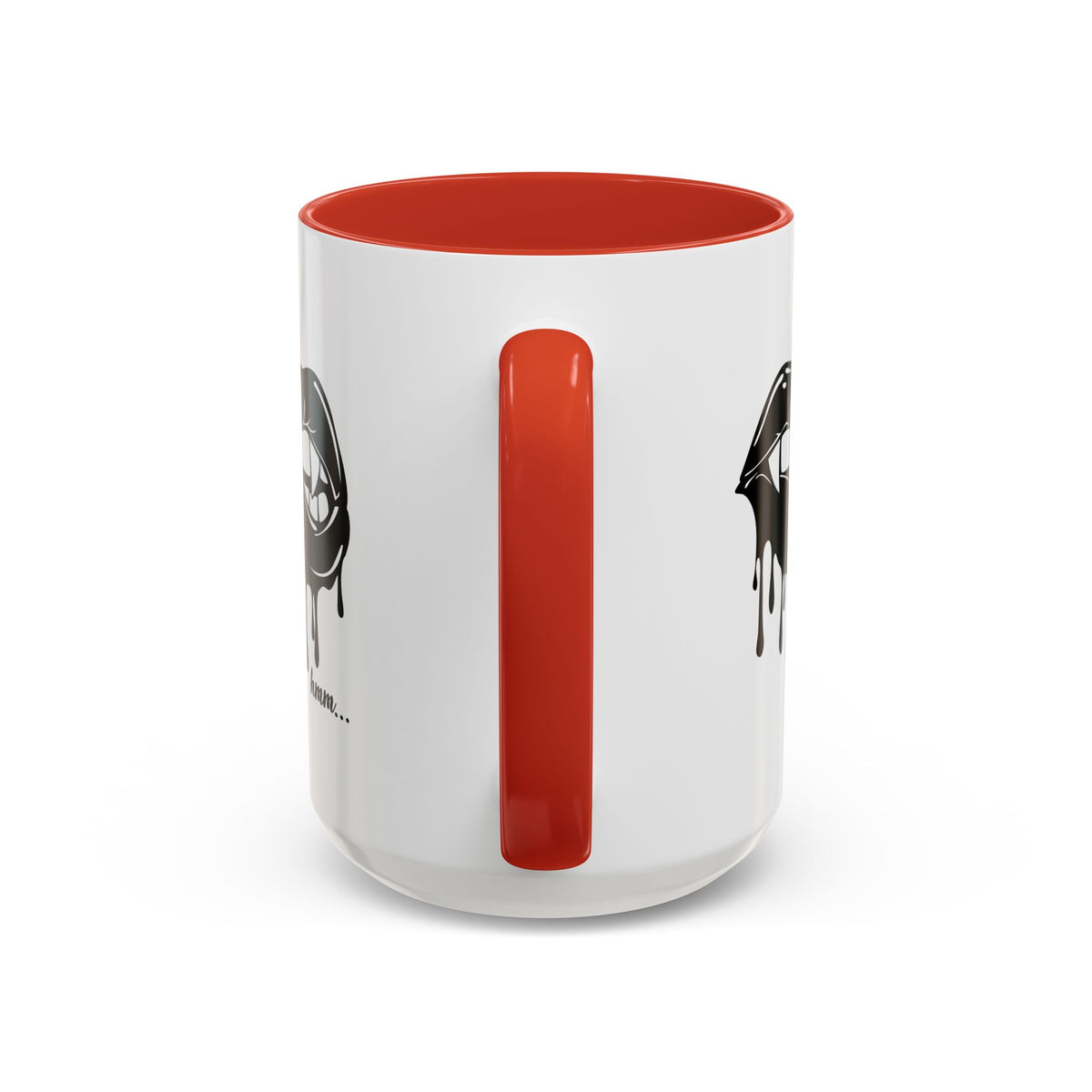 Black Dripping Lips Accent coffee mug with bite graphic, 11oz or 15oz, featuring bold, artistic lip design by Printify.