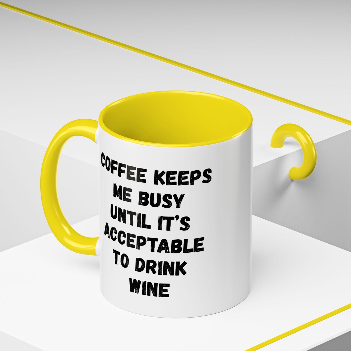 Funny Coffee Mug - "Coffee Keeps Me Busy Until It's Acceptable to Drink Wine" - Great for Mornings, Gifts, Office, Relaxation, Home