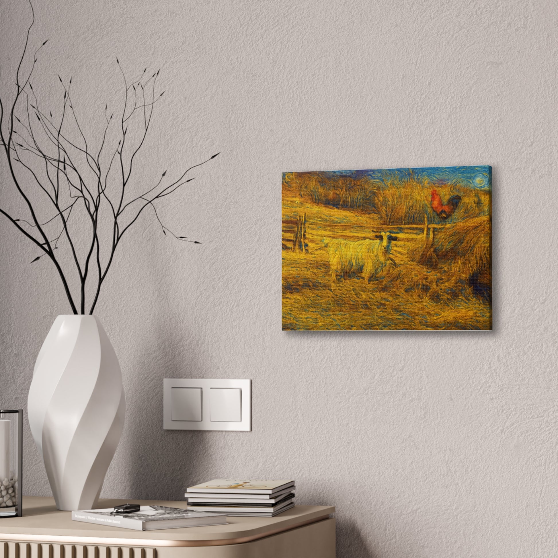 Farmhouse Canvas Wall Art - Rustic Animal Decor, Goat and Rooster Painting, Country Home, Farmhouse Style, Gift for Farmers - TRV
