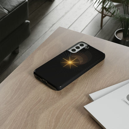 Tough Cases - Radiant Star Phone Case, Protective Black Shockproof Cover with Golden Light Design