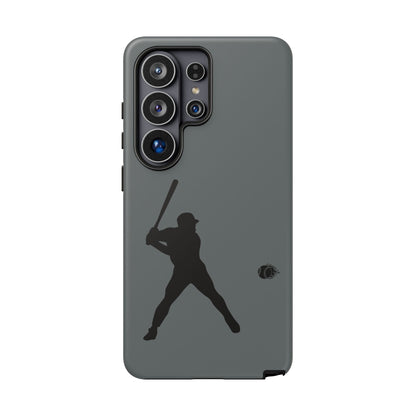 Black iPhone case featuring a white baseball silhouette design, protective sporty phone cover by Printify.
