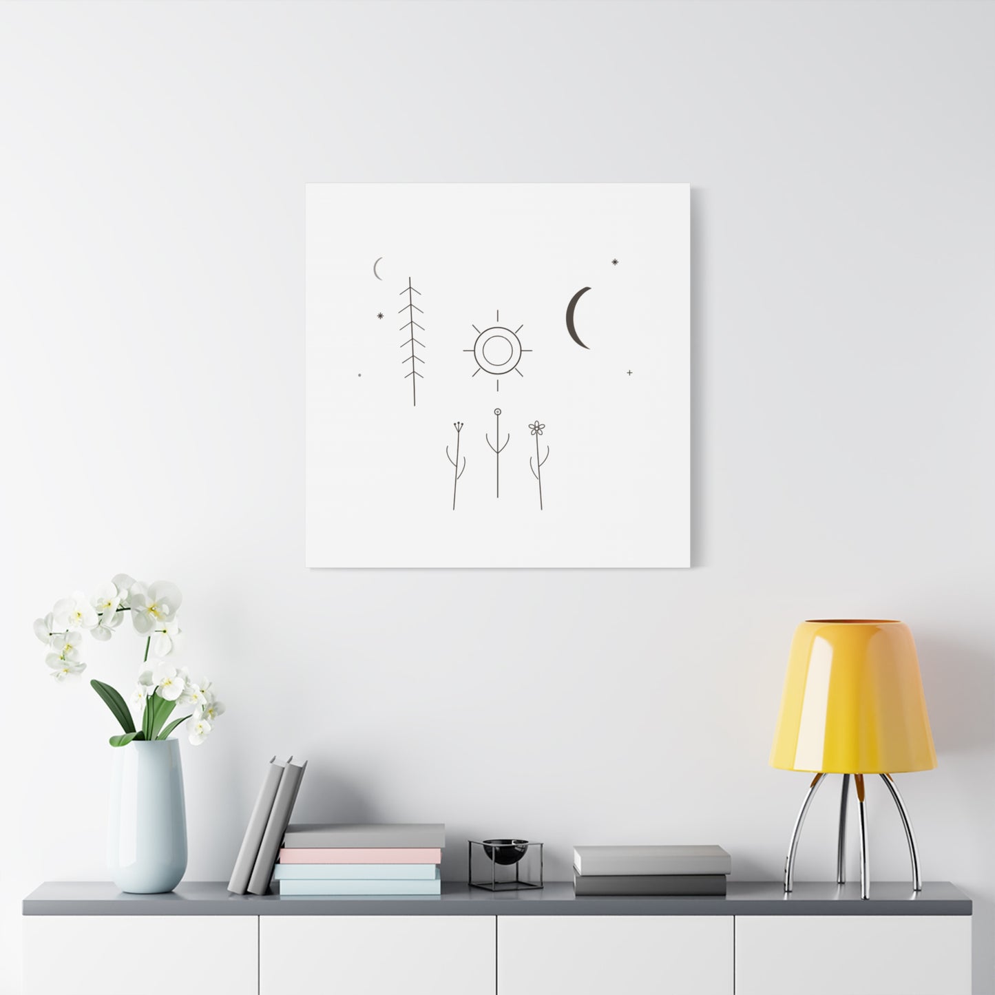 Minimal Sun Moon Botanical Canvas | Stretched Matte Wall Art