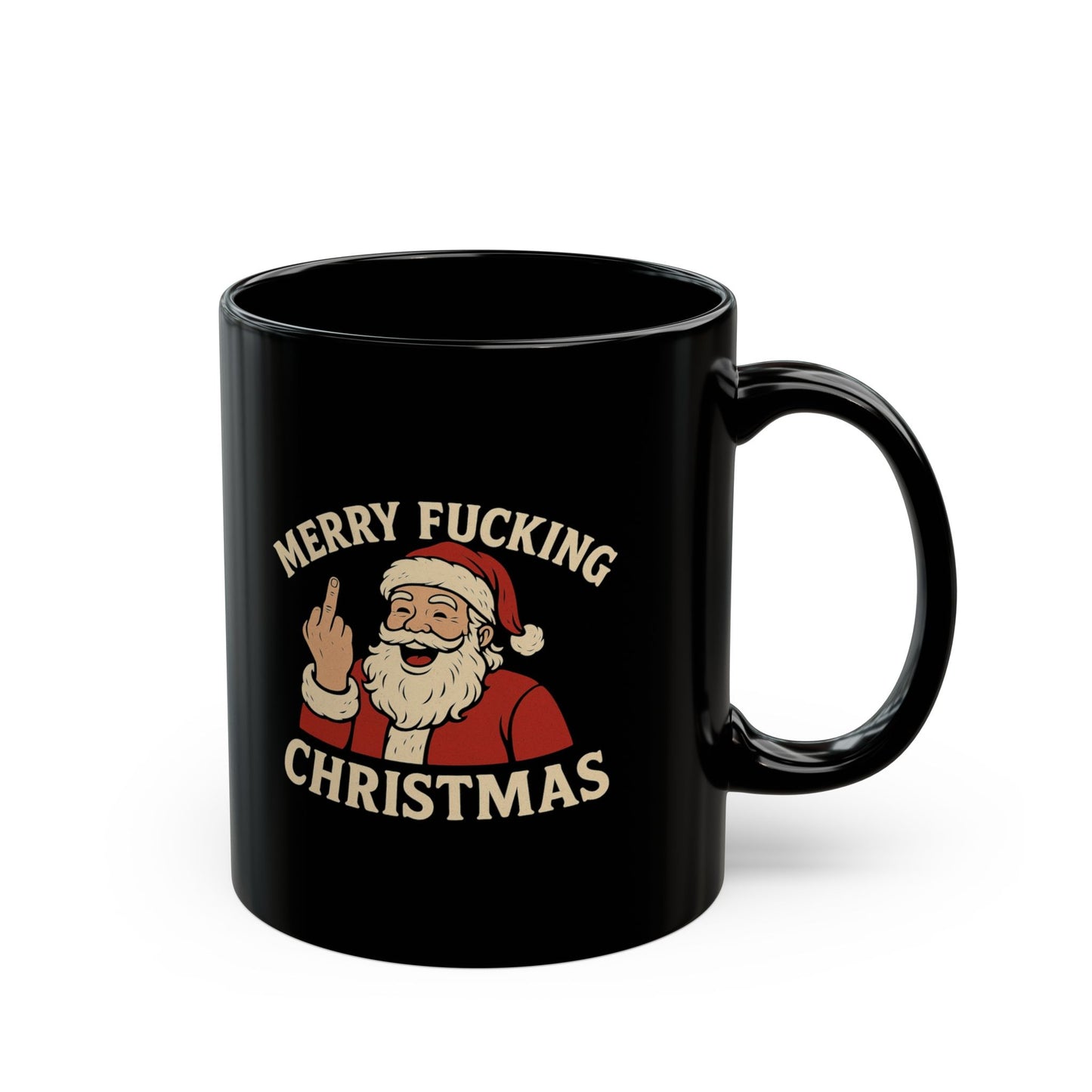 Mug — "Merry Fucking Christmas" Funny Santa Coffee Mug (Black, 11/15oz)
