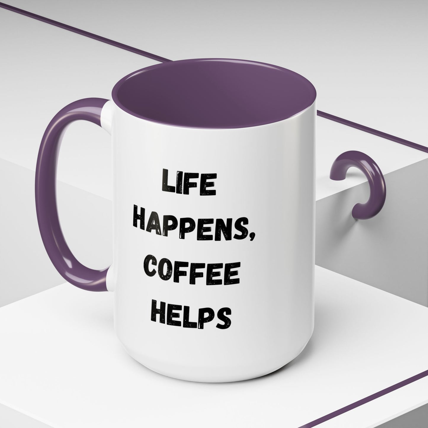 Life Happens Coffee Mug - Inspirational Coffee Cup, Gift for Coffee Lovers, Motivational Mug, Black Accent Mug, Coffee Humor
