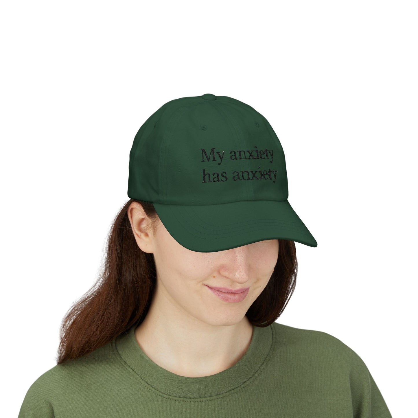 Dad Cap — "My anxiety has anxiety" Embroidered White Baseball Hat