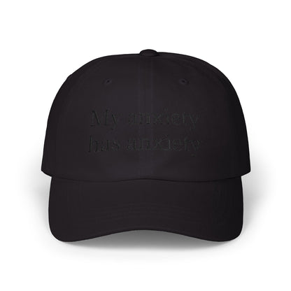 Dad Cap — "My anxiety has anxiety" Embroidered White Baseball Hat