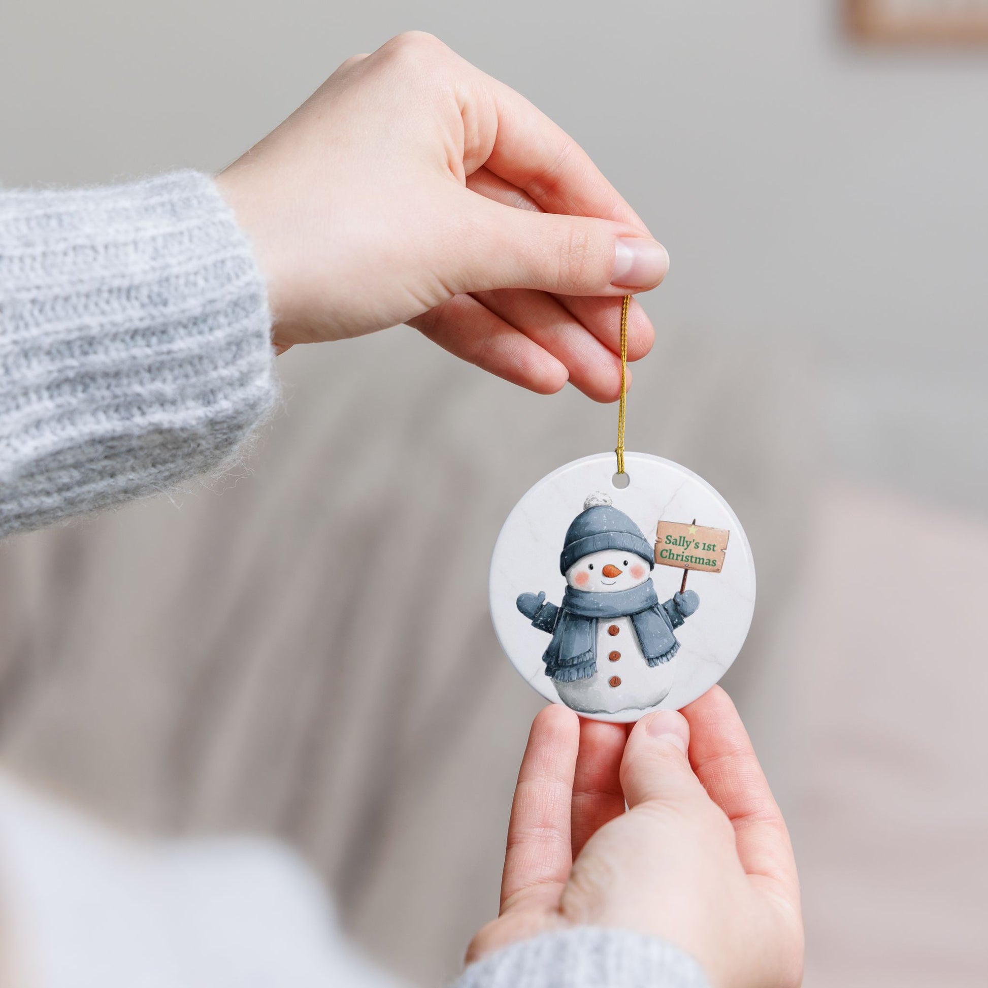 Personalized Snowman Ornament ceramic ornament | First Christmas sign, winter holiday decor - TRV