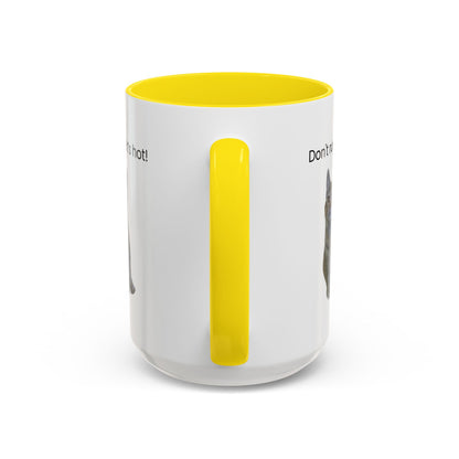 Ceramic cat coffee mug with "Don't rush, it's hot!" slogan, 11 oz or 15 oz, featuring a playful cat design on a white background