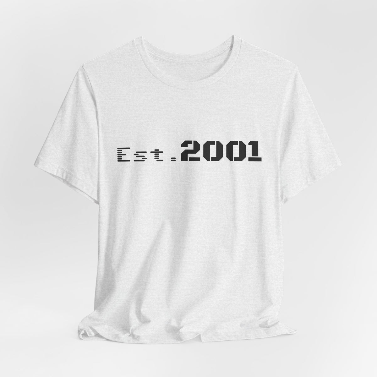 Retro minimalist Est. 2001 graphic T-shirt by Printify featuring a clean design and birth year print on a casual tee.
