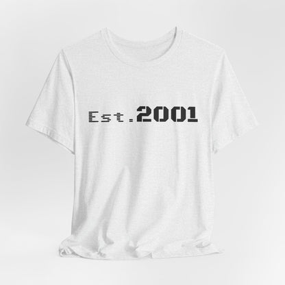 Retro minimalist Est. 2001 graphic T-shirt by Printify featuring a clean design and birth year print on a casual tee.
