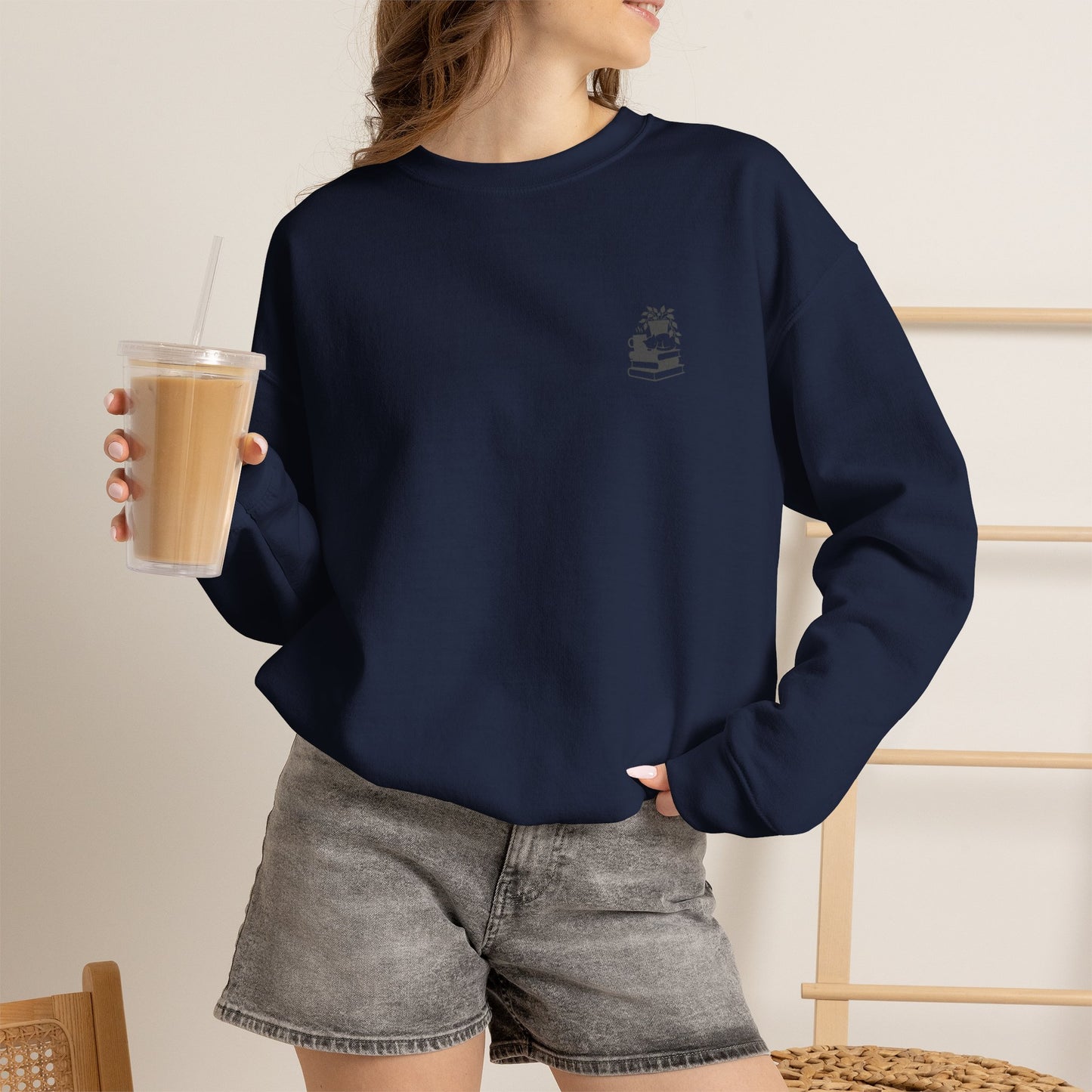 Stack of Books with Mug and Plant Sweatshirt | Cozy Reading Crewneck