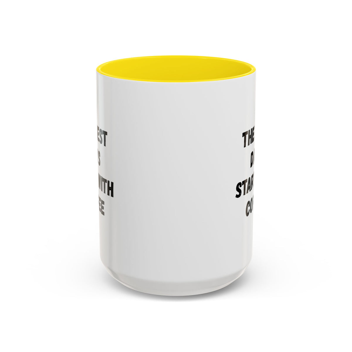 Ceramic coffee mug from Printify with "The Best Days Start With Coffee" text, 11oz size, on a white background.