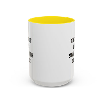 Ceramic coffee mug from Printify with "The Best Days Start With Coffee" text, 11oz size, on a white background.