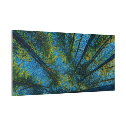 Forest Canopy Matte Canvas Wall Art — Upward View of Trees, Blue & Green Nature Print