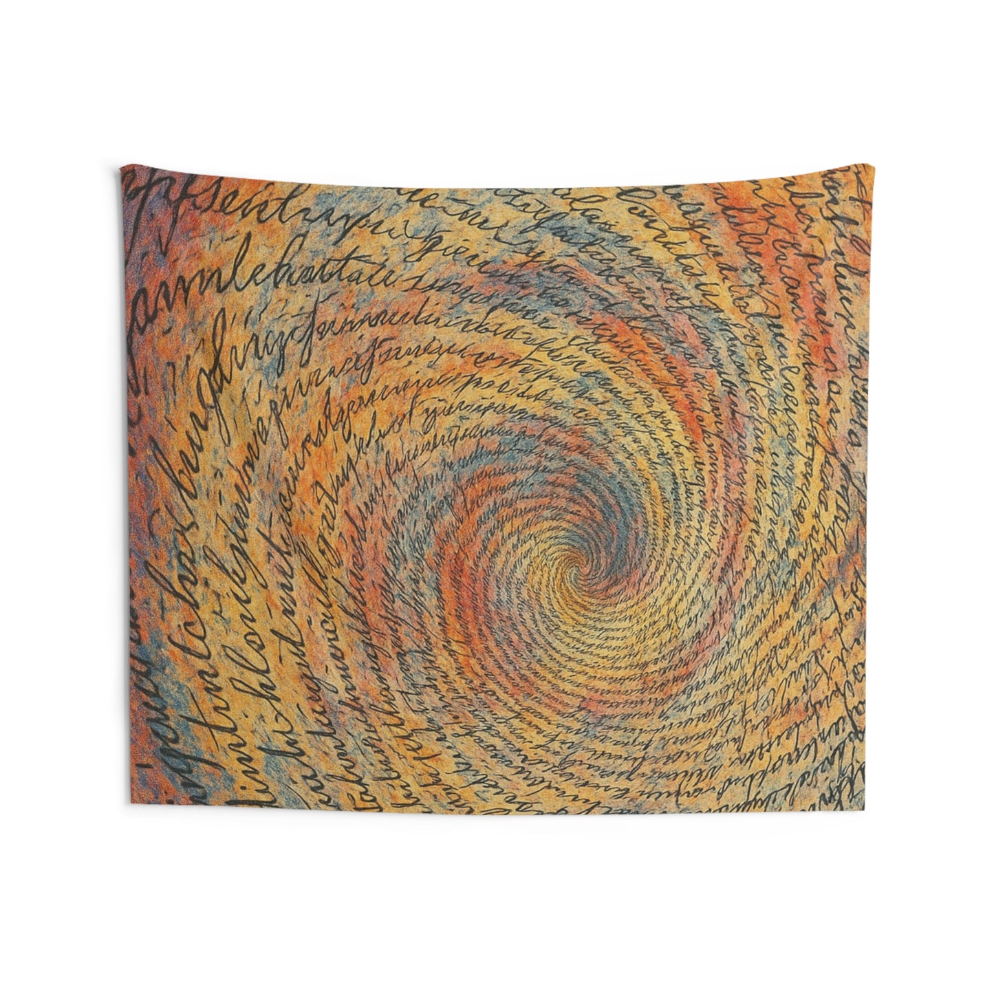 Tapestry — Spiral Script Art Wall Hanging (Handwritten Swirl, Warm Earth Tones)