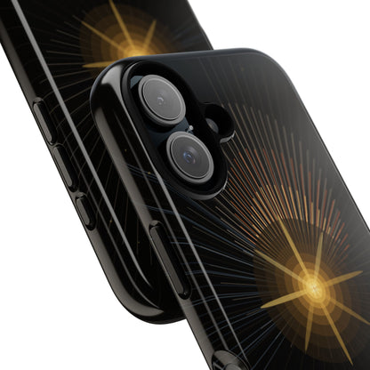Tough Cases - Radiant Star Phone Case, Protective Black Shockproof Cover with Golden Light Design
