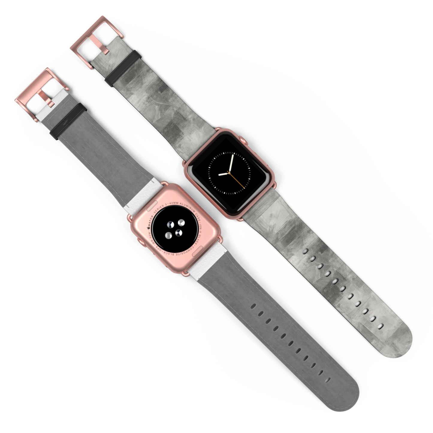 Gray watercolor camouflage Apple Watch band with neutral abstract design, made by Printify, shown on a compatible smartwatch.