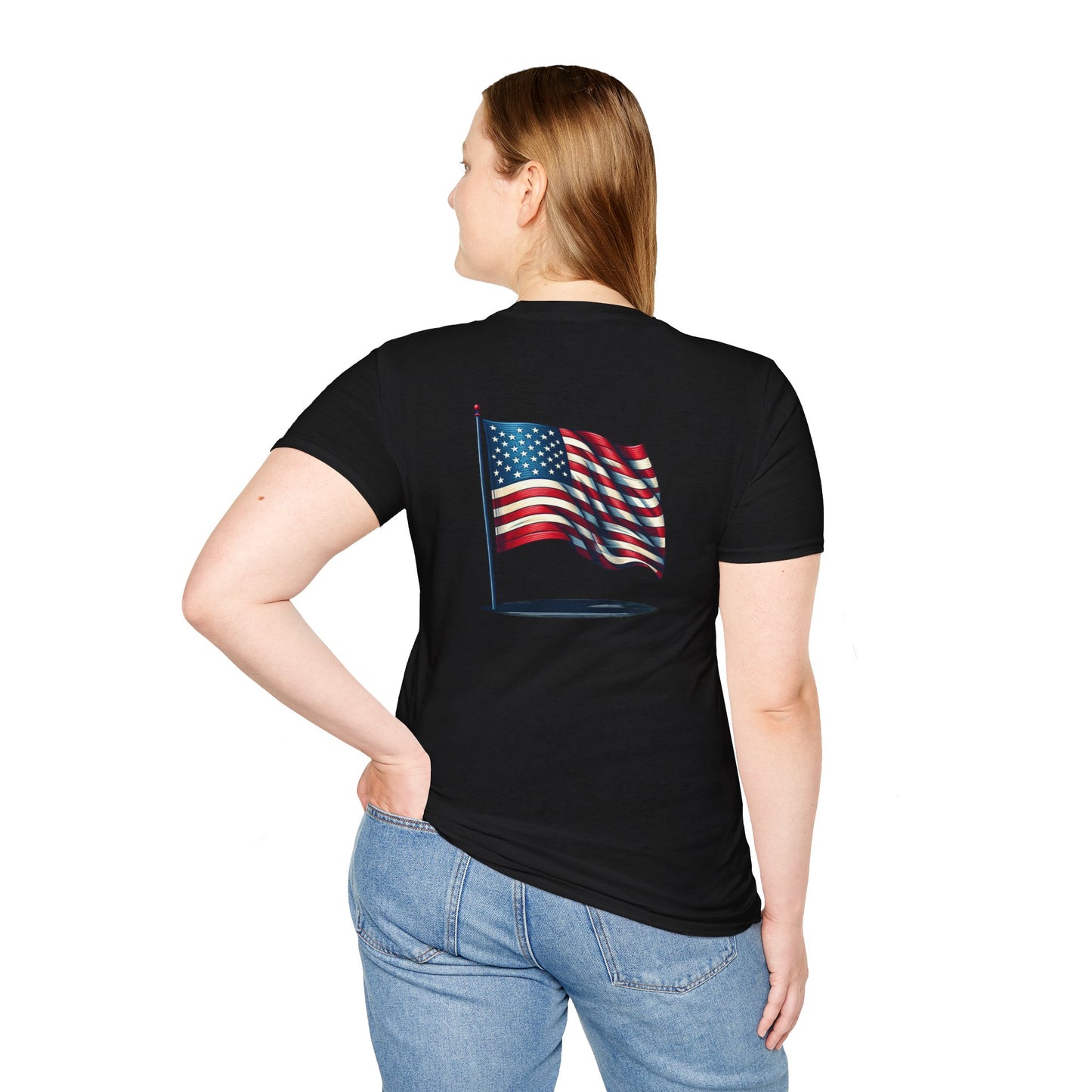 Patriotic Unisex Softstyle T-Shirt, American Flag Tee, USA Pride Shirt, Perfect for Independence Day, Casual Wear - TRV