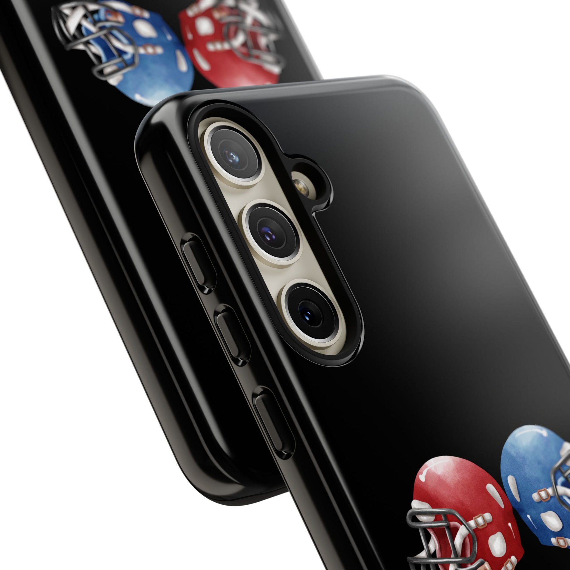 Red and blue football helmet tough phone case for iPhone, protective Printify cover with detailed helmet design.