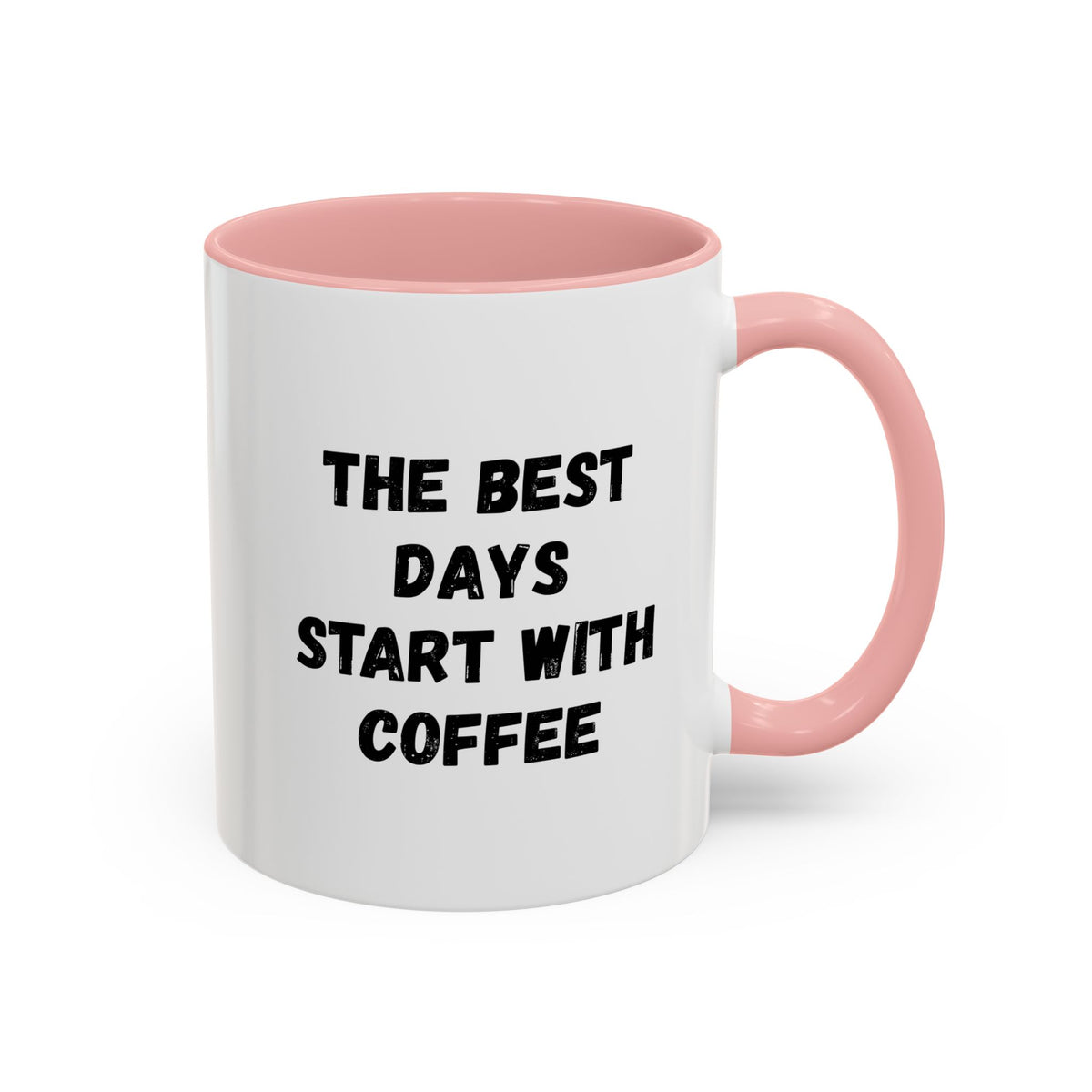 Ceramic coffee mug with "The Best Days Start With Coffee" slogan, 11oz size, from Printify, featuring a white background and black text.