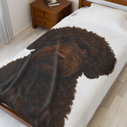 Custom Brown Labradoodle Portrait Blanket | Velveteen Plush Blanket - TRV